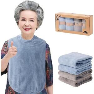 Adult Bibs for Men and Women, Elderly, Towel, Special Needs Adults - 4 Pack